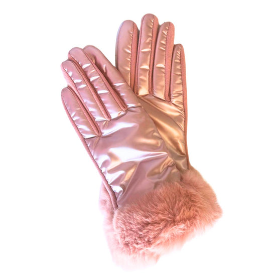 Winter Gloves with Plush Wrist Cuff in Pink