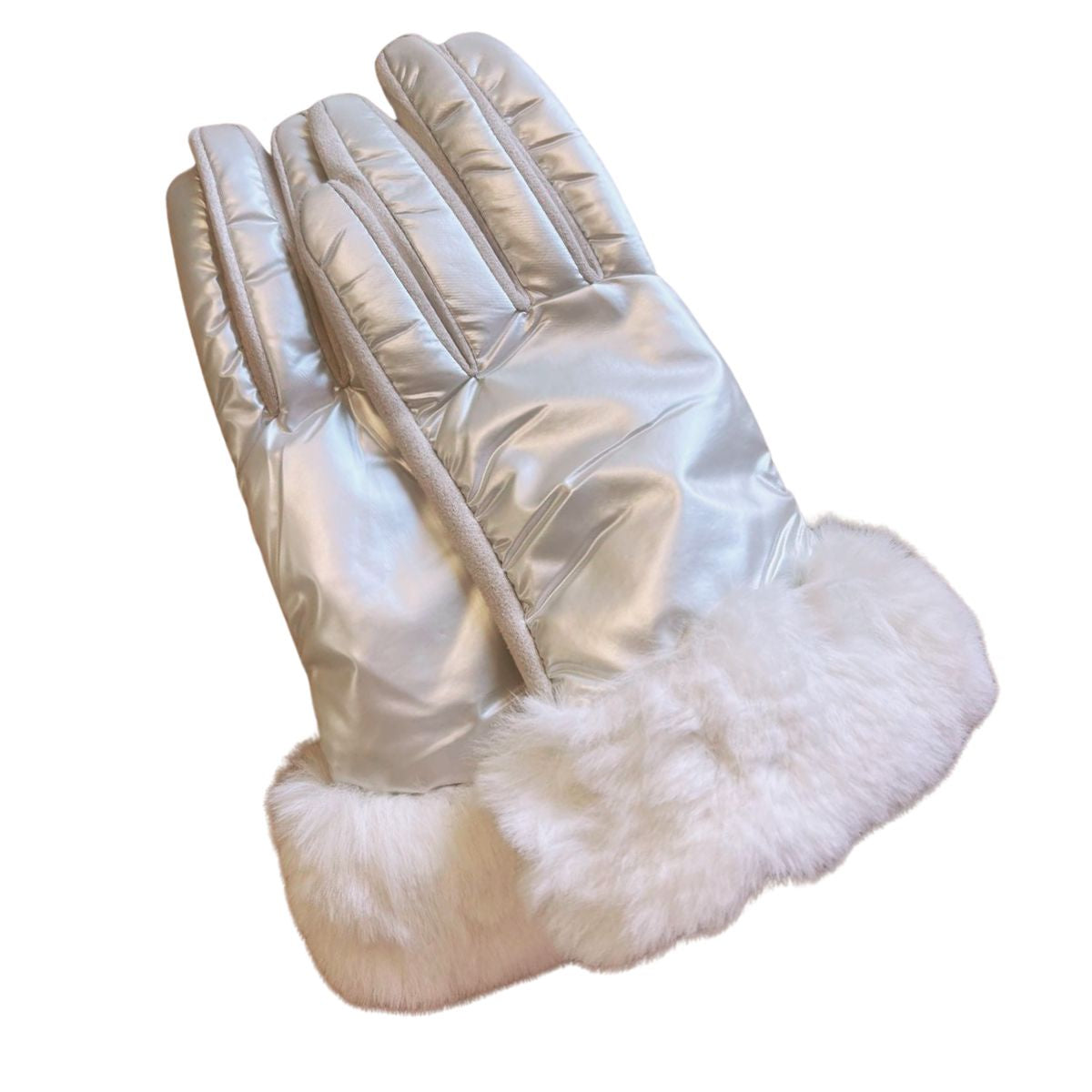Winter Gloves with Plush Wrist Cuff in Pearl