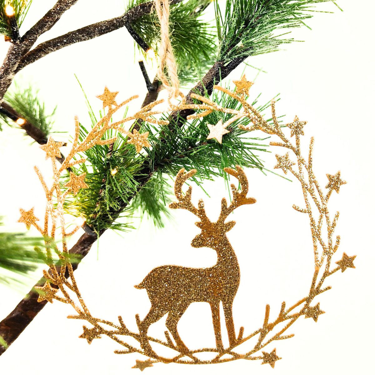 Metal Reindeer in Wreath Hanging Decoration