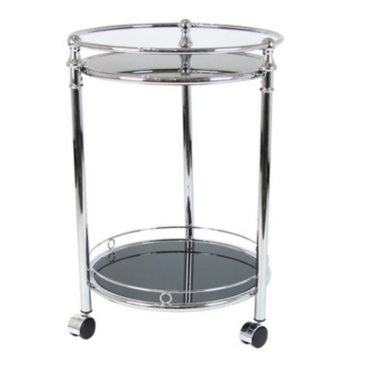 King Silver Trolley Black Glass Round