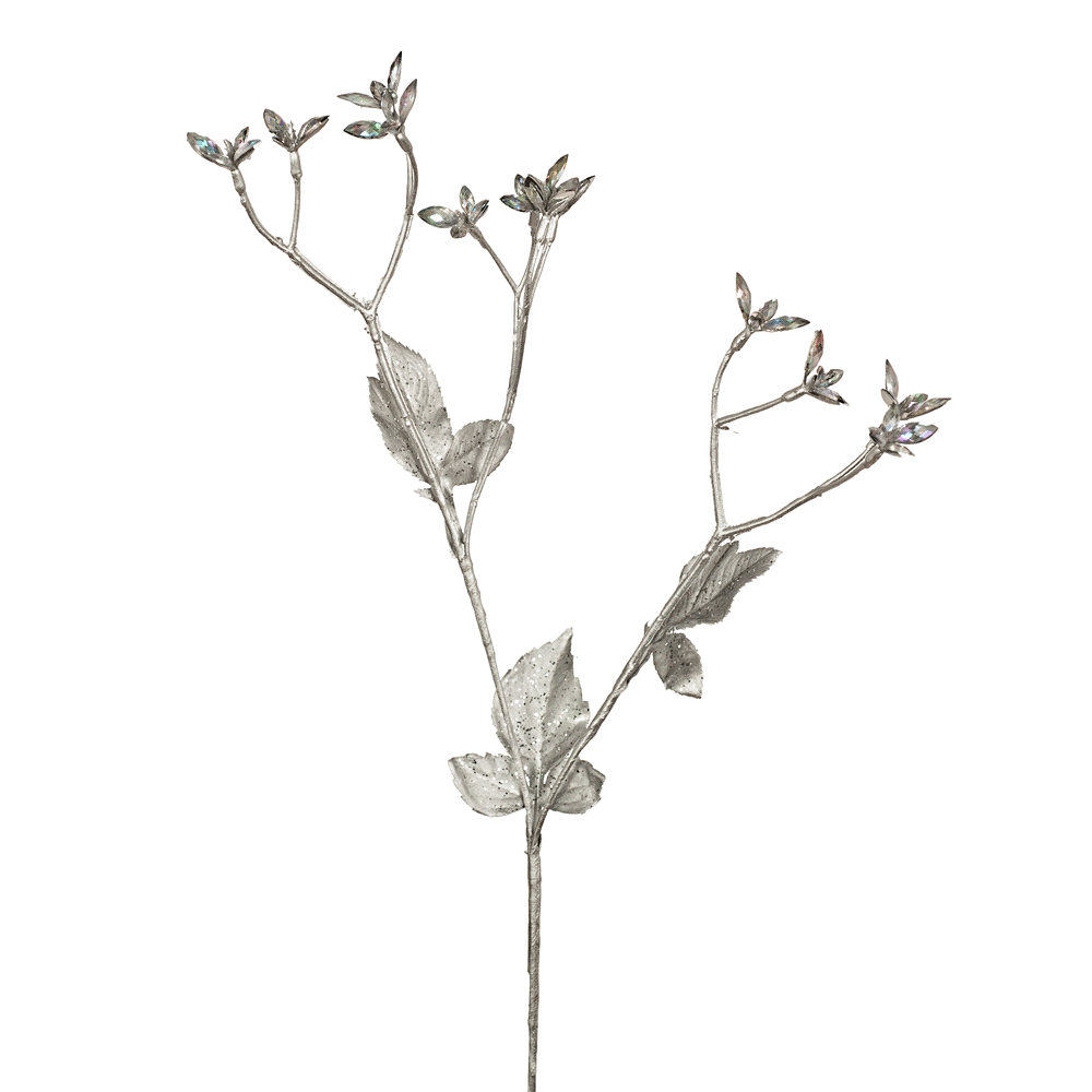 Crystal Flower Spray Iridescent Silver 50cm