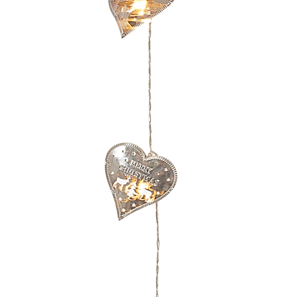 LED Heart w/deer Garland Silver 1.3m