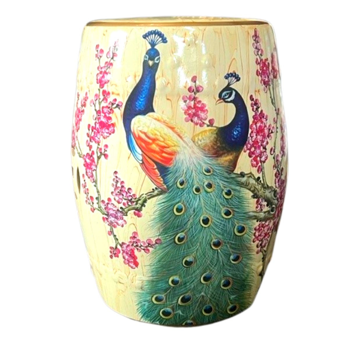 Peacock Ceramic Drum Stool