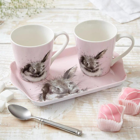 Wrendale Bathtime Pink Rabbit Mug & Tray Set