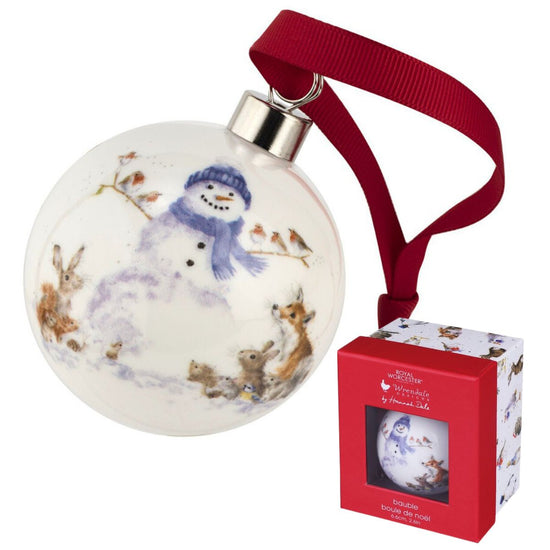 Royal Worcester Wrendale Christmas Bauble - Gathered Around Snowman